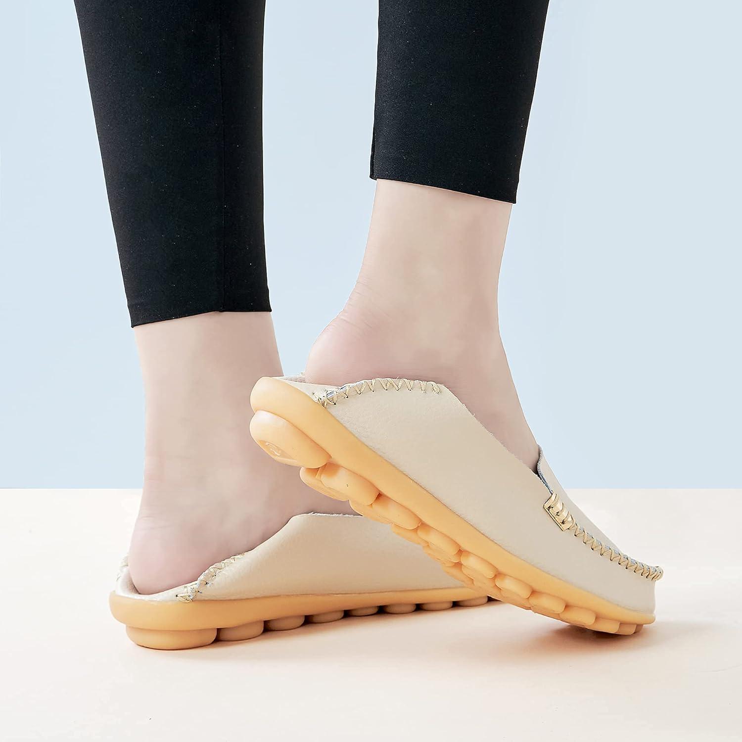 imageDUOYANGJIASHA Womens Comfortable Loafers Casual Round Toe Moccasins Wild Driving Flats Soft Walking Shoes Women Slip OnBeige