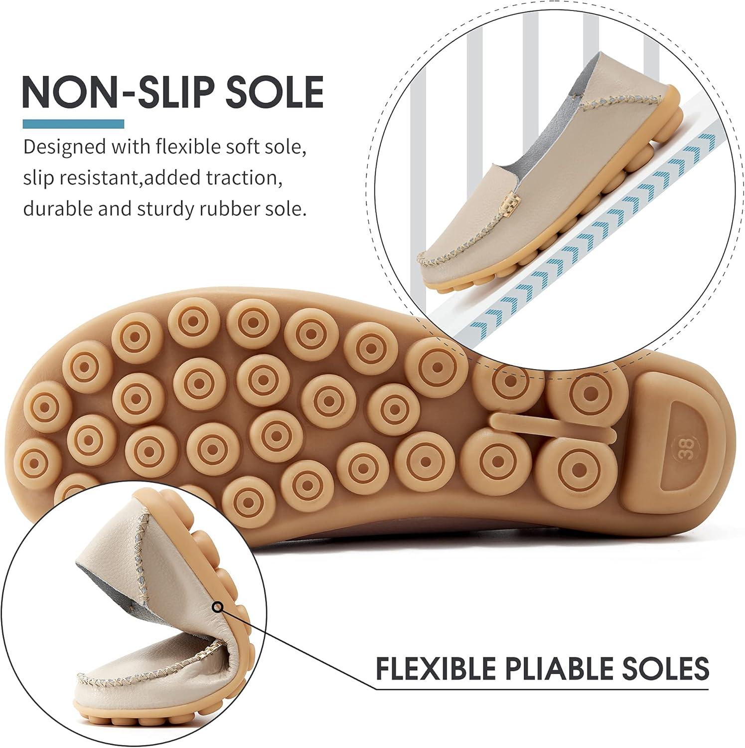 imageDUOYANGJIASHA Womens Comfortable Loafers Casual Round Toe Moccasins Wild Driving Flats Soft Walking Shoes Women Slip OnBeige