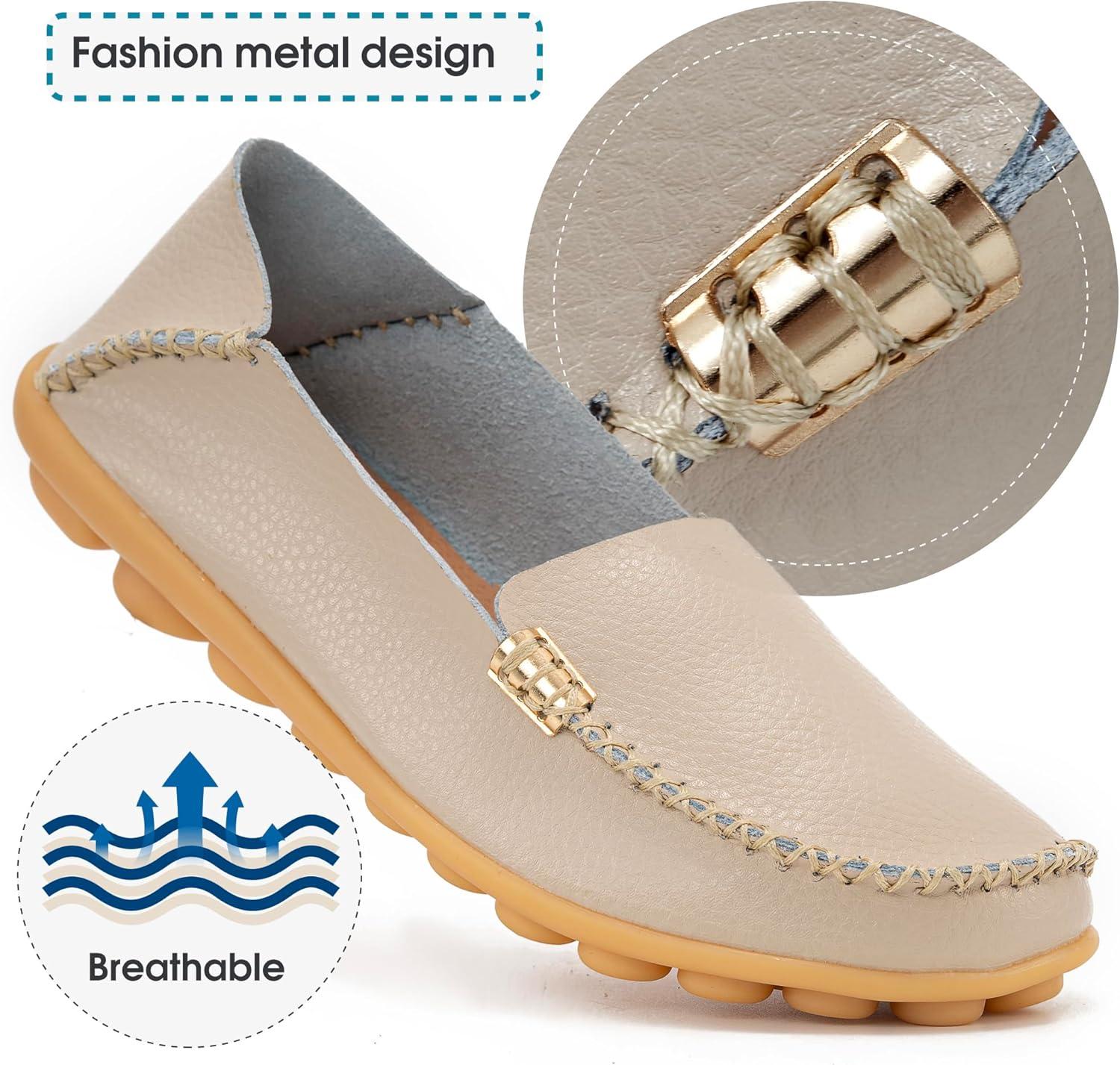 imageDUOYANGJIASHA Womens Comfortable Loafers Casual Round Toe Moccasins Wild Driving Flats Soft Walking Shoes Women Slip OnBeige