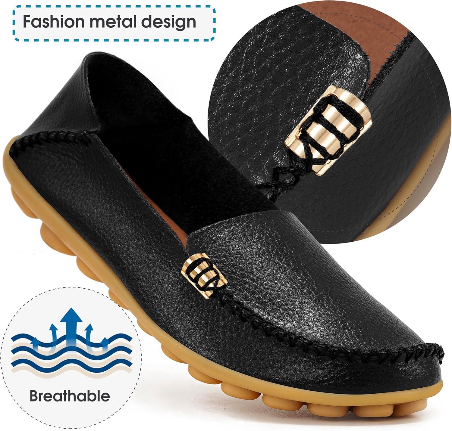imageDUOYANGJIASHA Womens Comfortable Loafers Casual Round Toe Moccasins Wild Driving Flats Soft Walking Shoes Women Slip OnBlack
