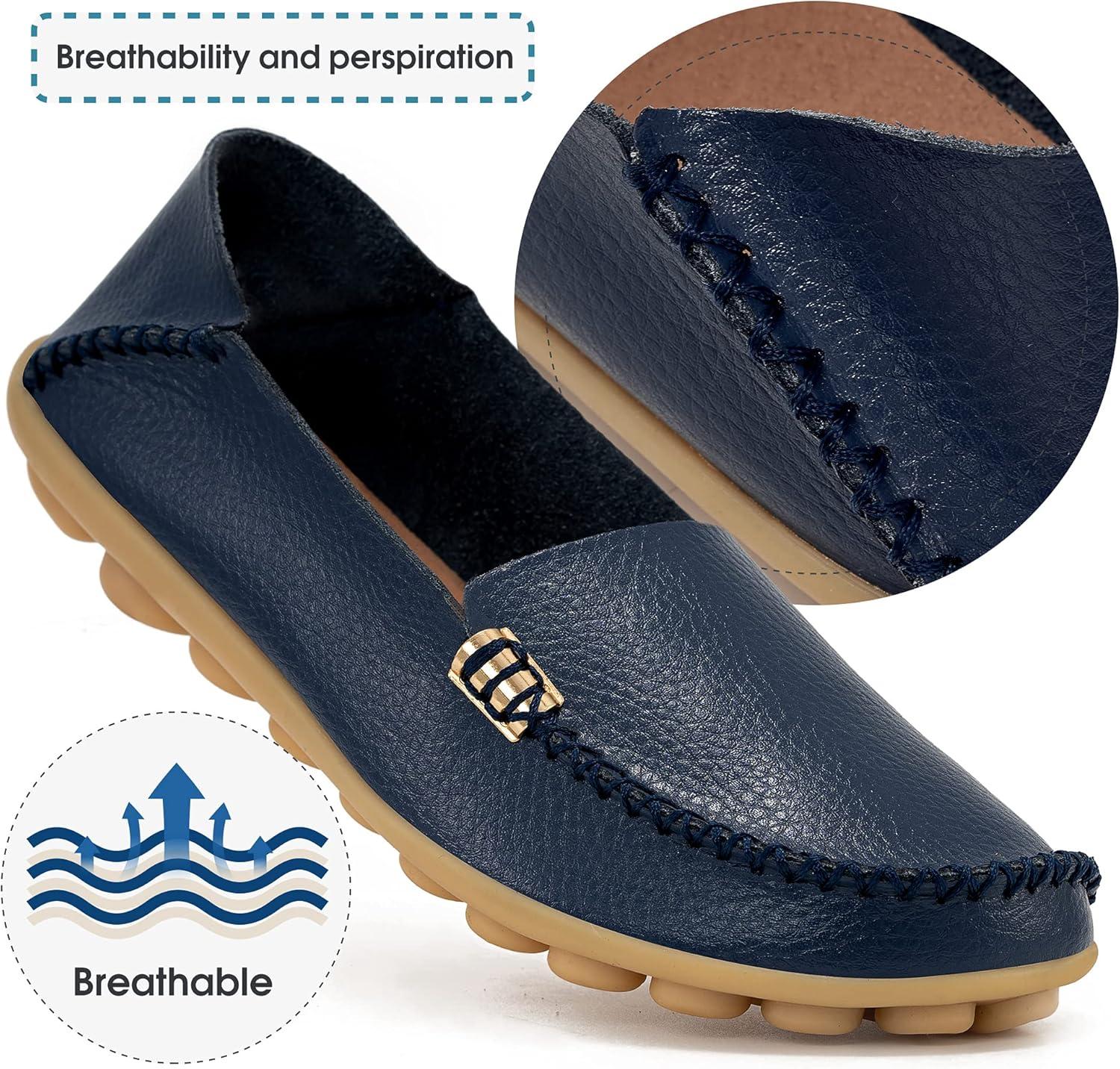 imageDUOYANGJIASHA Womens Comfortable Loafers Casual Round Toe Moccasins Wild Driving Flats Soft Walking Shoes Women Slip OnDarkblue