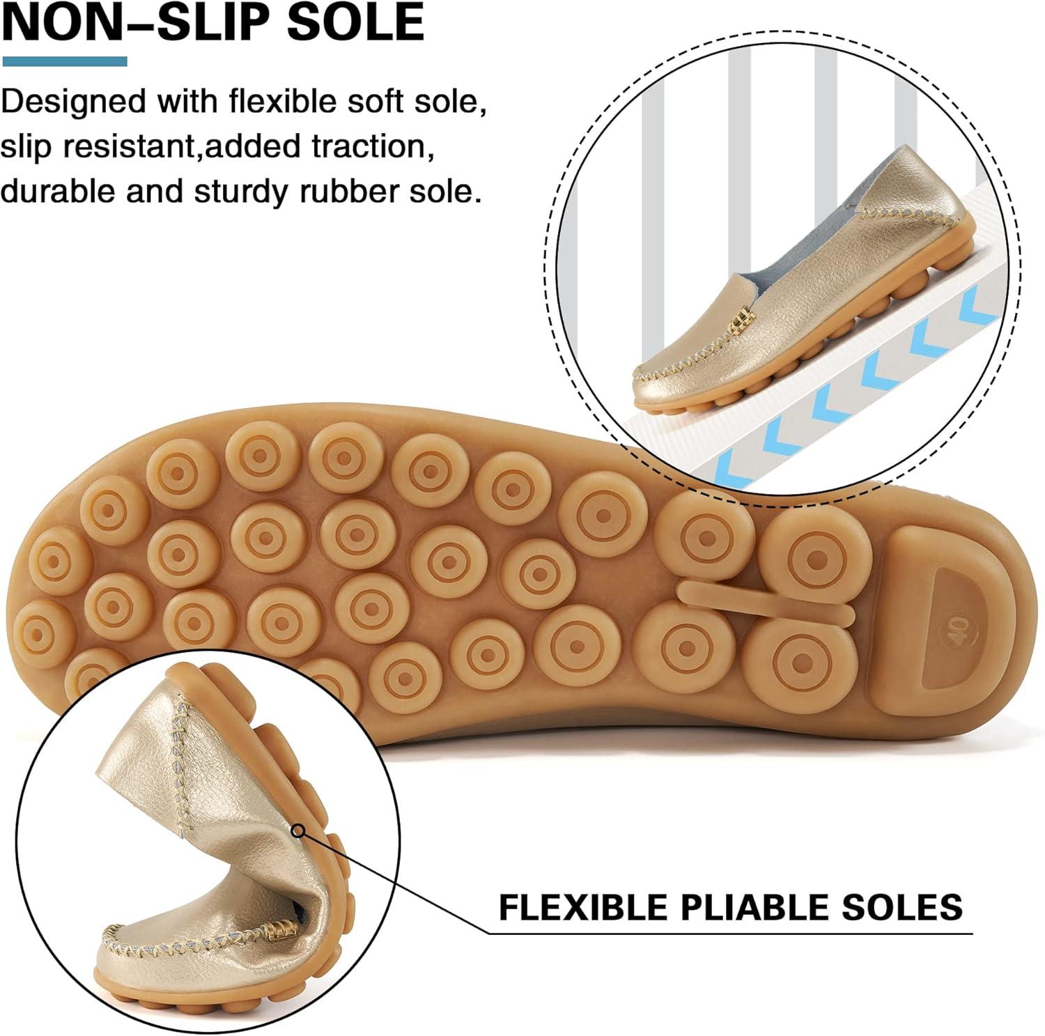 imageDUOYANGJIASHA Womens Comfortable Loafers Casual Round Toe Moccasins Wild Driving Flats Soft Walking Shoes Women Slip OnGold