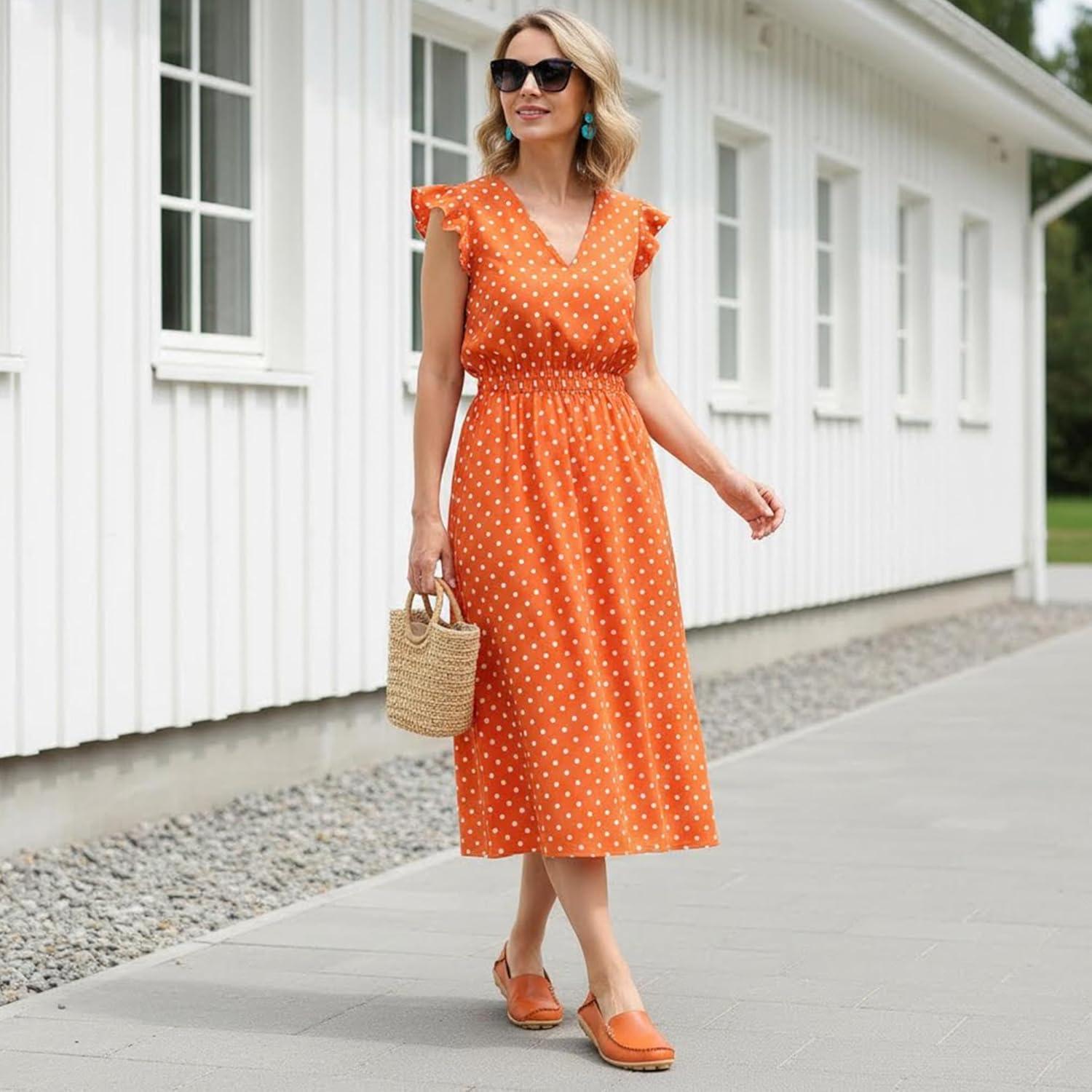 imageDUOYANGJIASHA Womens Comfortable Loafers Casual Round Toe Moccasins Wild Driving Flats Soft Walking Shoes Women Slip OnOrange
