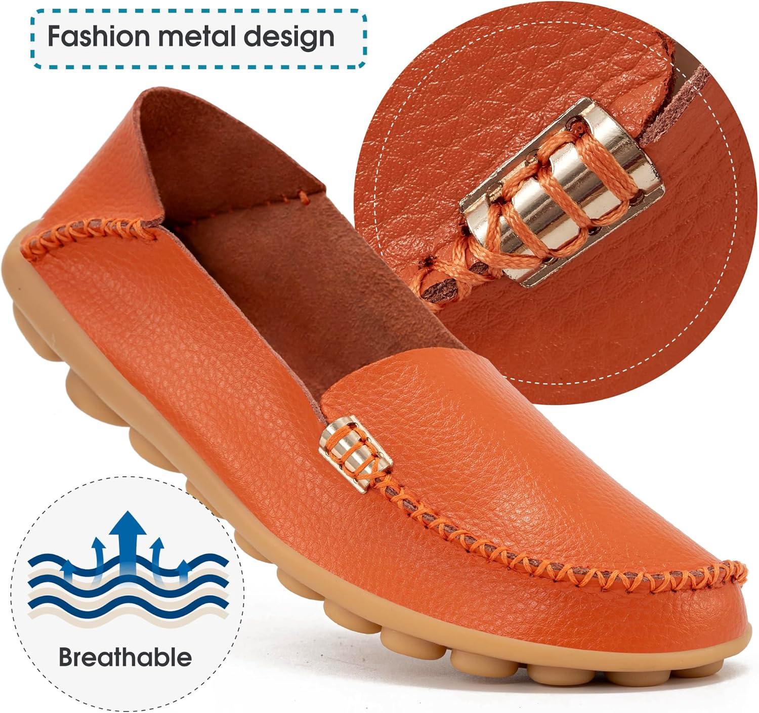 imageDUOYANGJIASHA Womens Comfortable Loafers Casual Round Toe Moccasins Wild Driving Flats Soft Walking Shoes Women Slip OnOrange