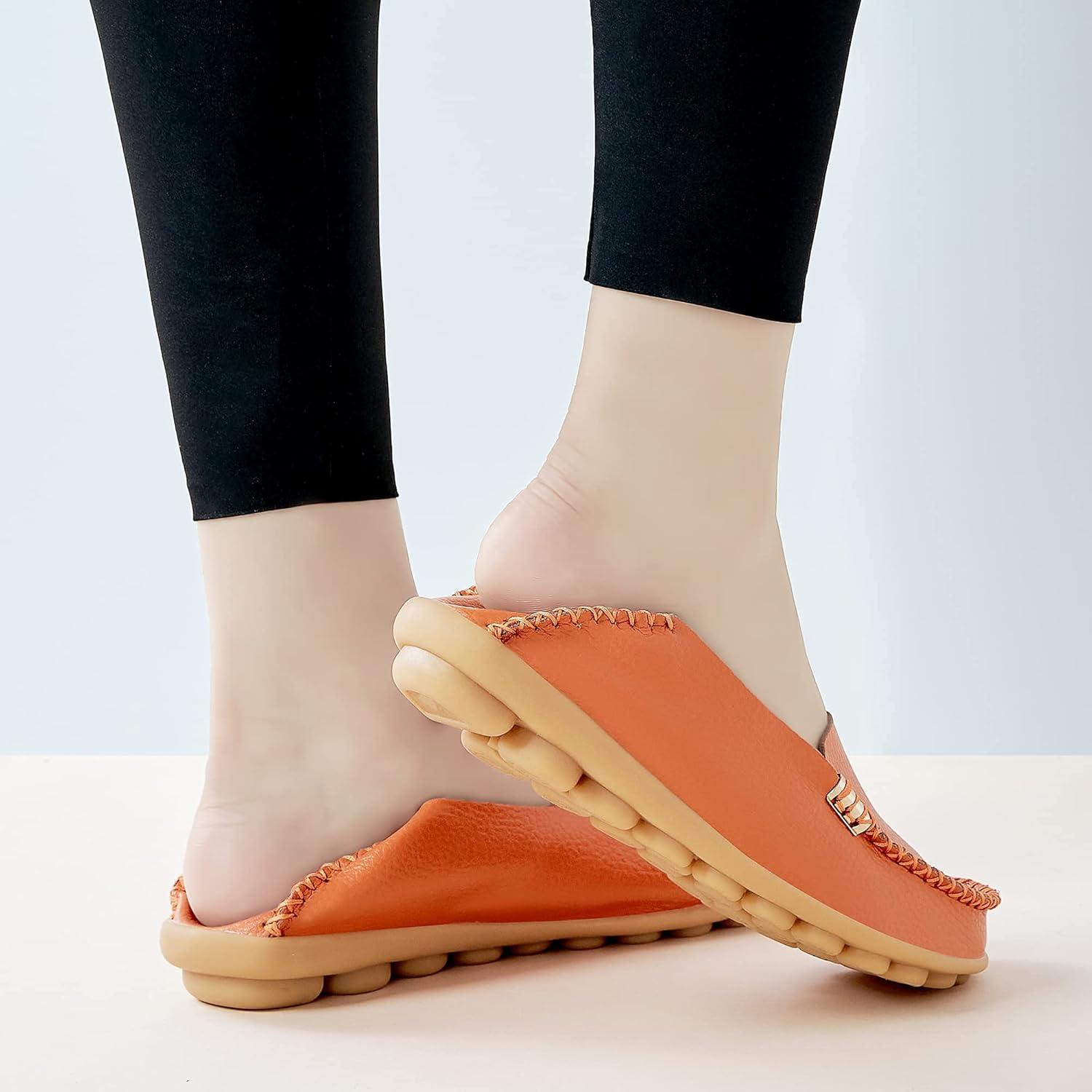 imageDUOYANGJIASHA Womens Comfortable Loafers Casual Round Toe Moccasins Wild Driving Flats Soft Walking Shoes Women Slip OnOrange