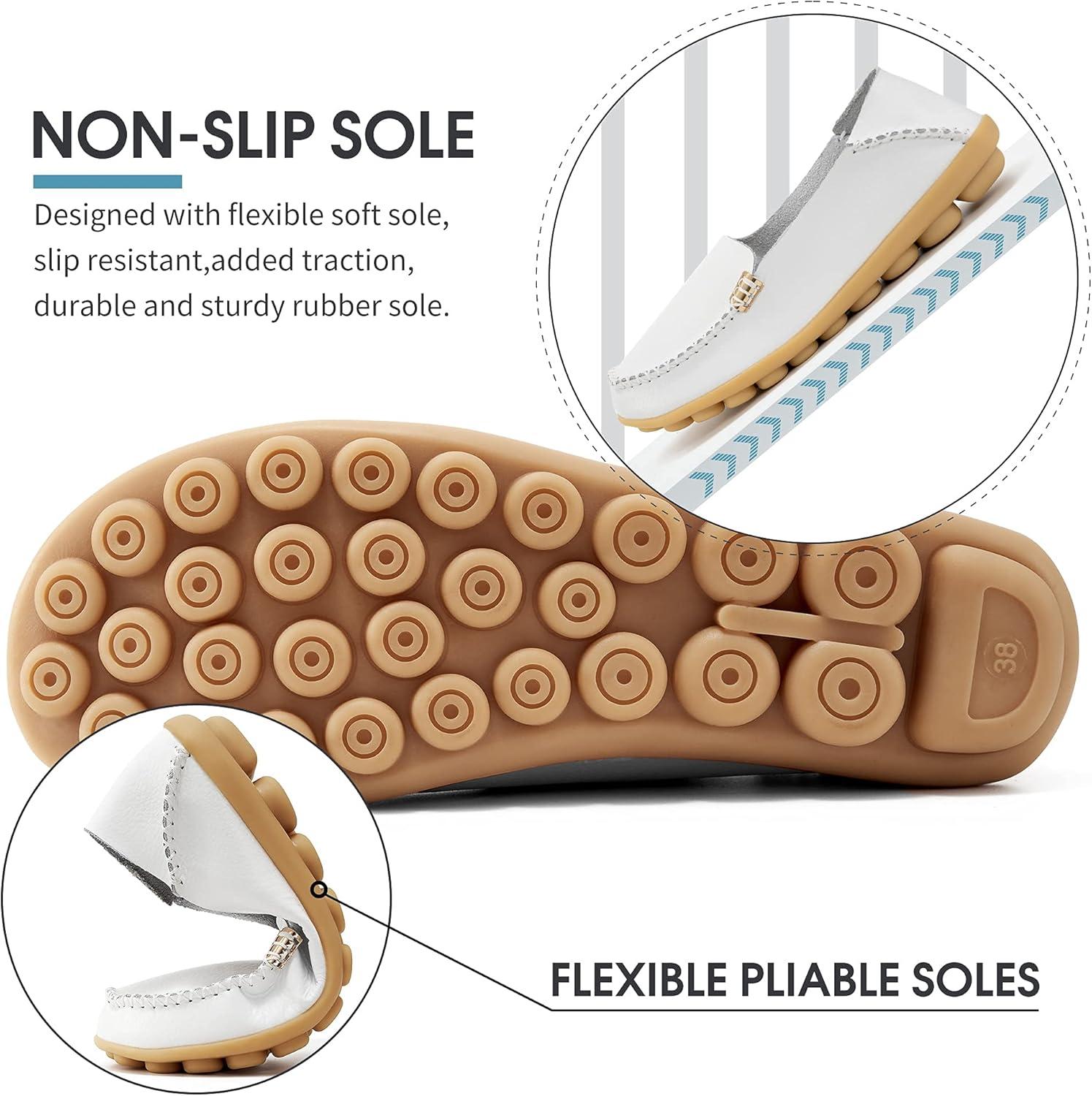 imageDUOYANGJIASHA Womens Comfortable Loafers Casual Round Toe Moccasins Wild Driving Flats Soft Walking Shoes Women Slip OnWhite