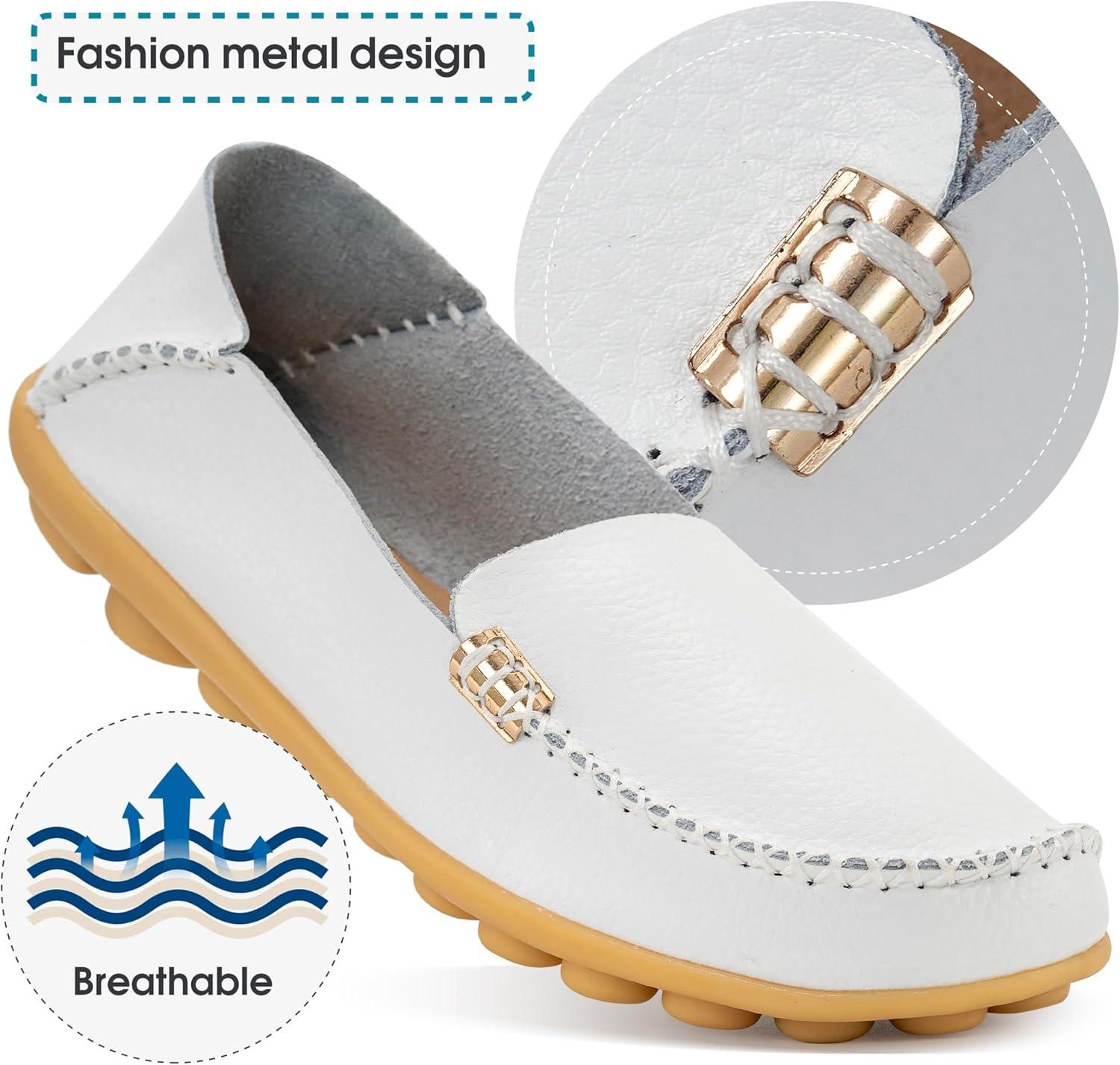 imageDUOYANGJIASHA Womens Comfortable Loafers Casual Round Toe Moccasins Wild Driving Flats Soft Walking Shoes Women Slip OnWhite
