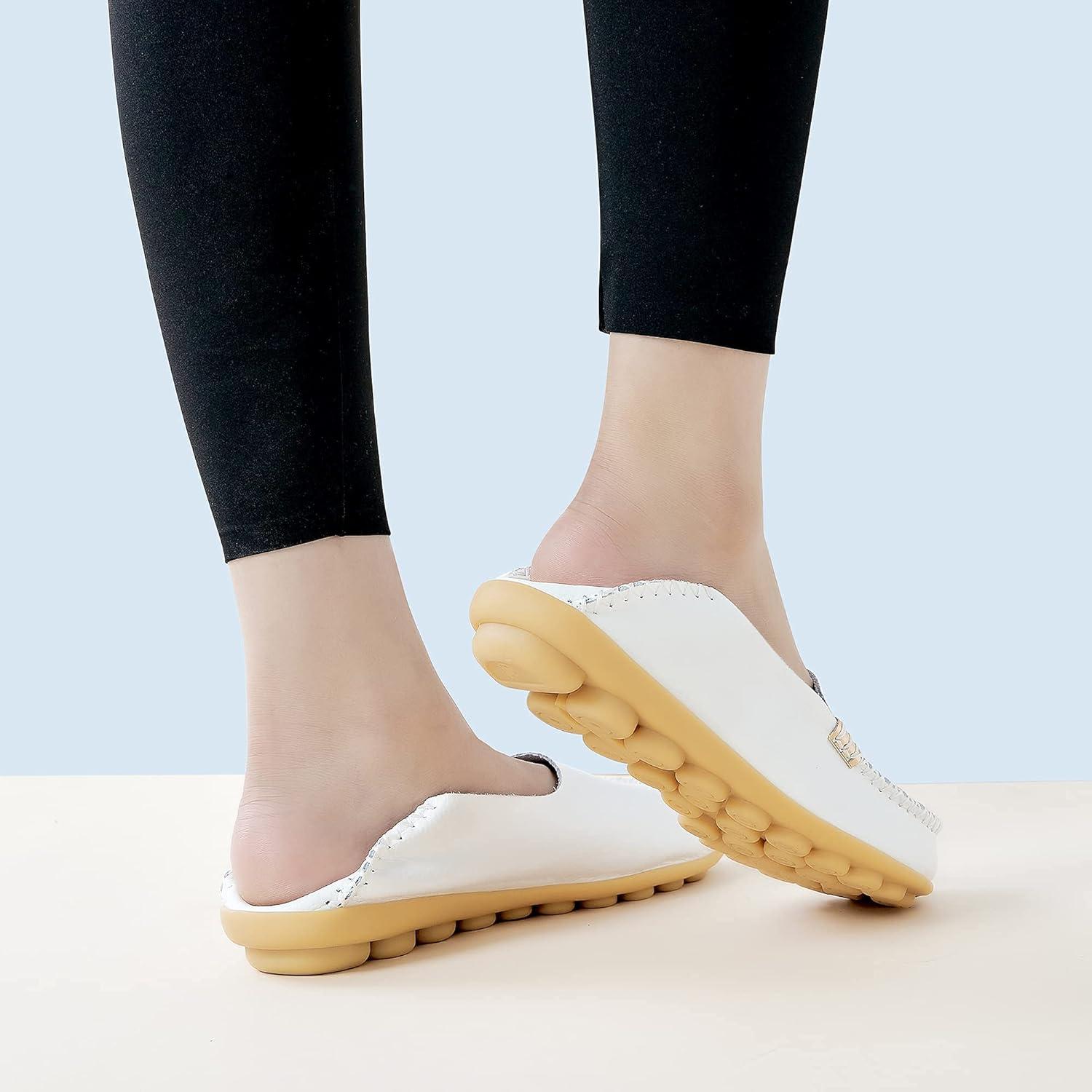 imageDUOYANGJIASHA Womens Comfortable Loafers Casual Round Toe Moccasins Wild Driving Flats Soft Walking Shoes Women Slip OnWhite