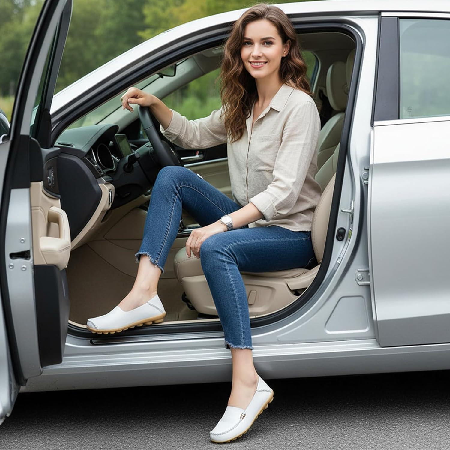 imageDUOYANGJIASHA Womens Comfortable Loafers Casual Round Toe Moccasins Wild Driving Flats Soft Walking Shoes Women Slip OnWhite