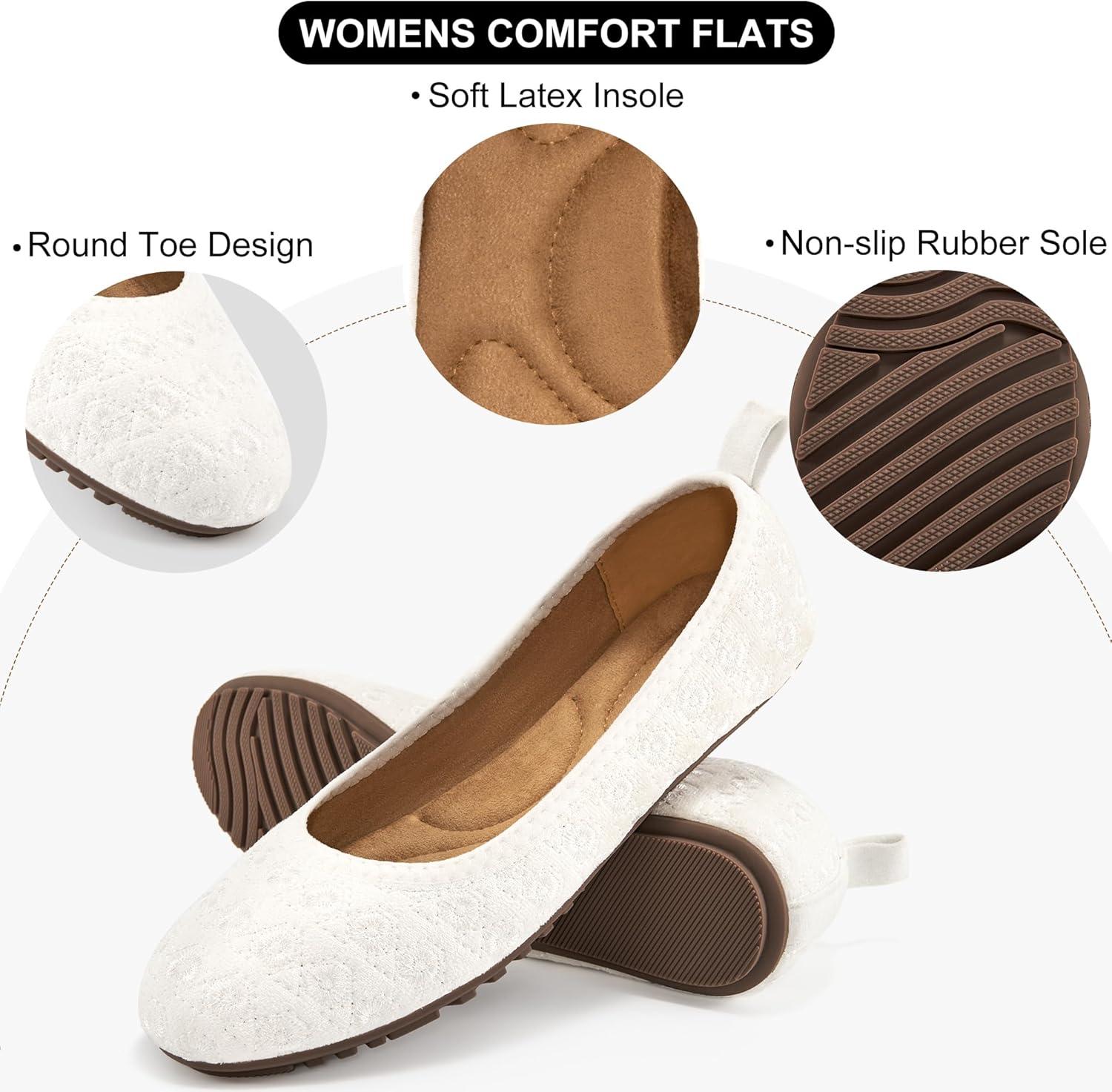 imageEcetana Flats for Women Dress Shoes Round Toe Comfortable Flat Ballet Shoes 2025 Casual Slip On Foldable Loafers White