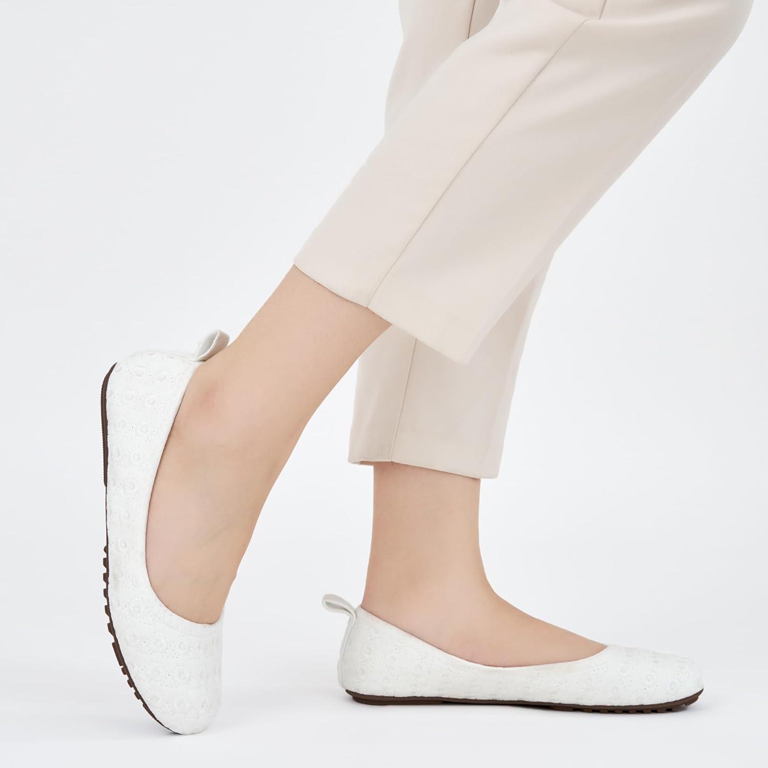 imageEcetana Flats for Women Dress Shoes Round Toe Comfortable Flat Ballet Shoes 2025 Casual Slip On Foldable Loafers White