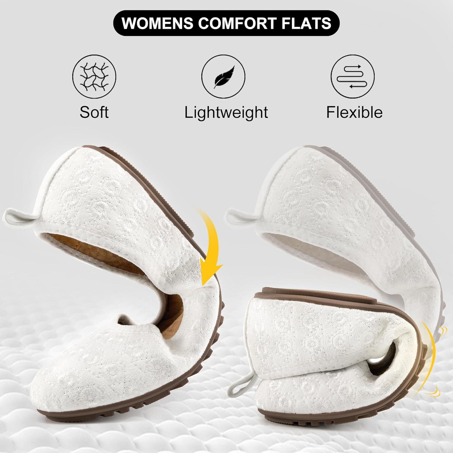imageEcetana Flats for Women Dress Shoes Round Toe Comfortable Flat Ballet Shoes 2025 Casual Slip On Foldable Loafers White