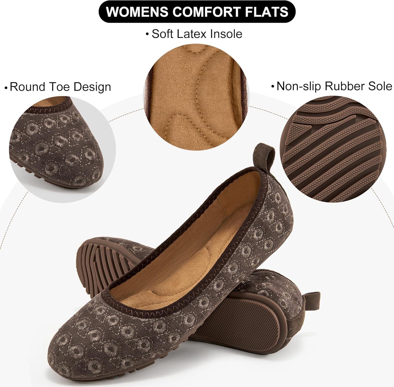 imageEcetana Flats for Women Dress Shoes Round Toe Comfortable Flat Ballet Shoes 2025 Casual Slip On Foldable LoafersCoffee