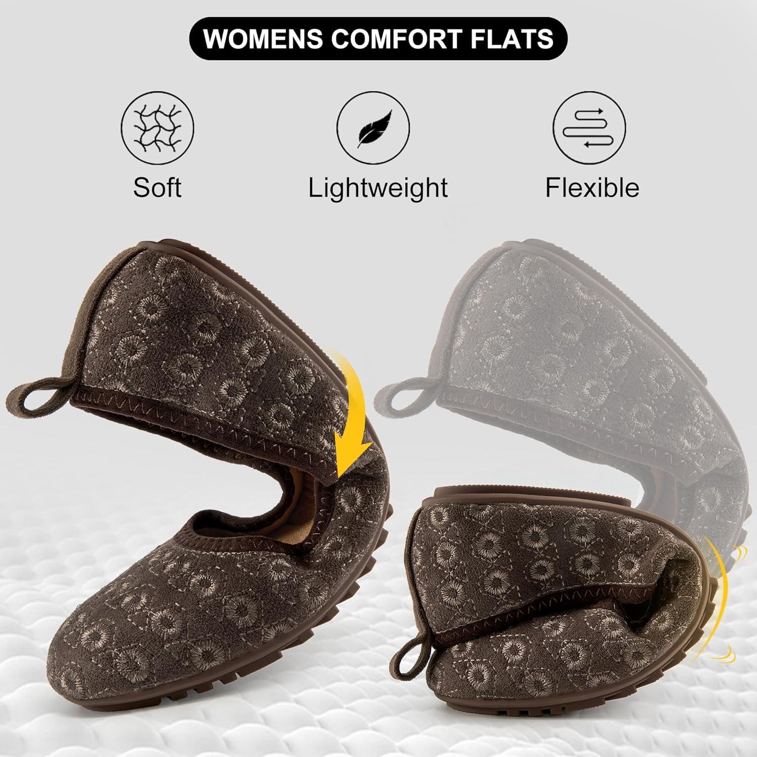 imageEcetana Flats for Women Dress Shoes Round Toe Comfortable Flat Ballet Shoes 2025 Casual Slip On Foldable LoafersCoffee