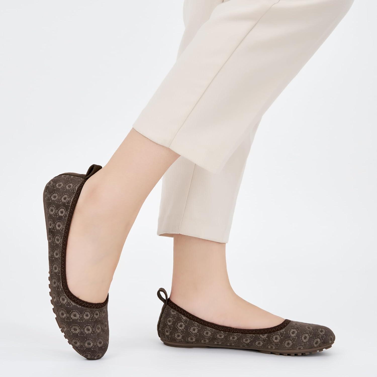 imageEcetana Flats for Women Dress Shoes Round Toe Comfortable Flat Ballet Shoes 2025 Casual Slip On Foldable LoafersCoffee