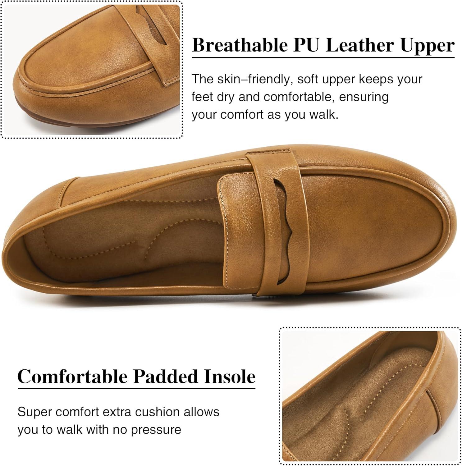 imageEcetana Women Loafers Comfortable Shoes Casual Slip on Penny Moccasins Flats for Walking Driving BusinessBrown