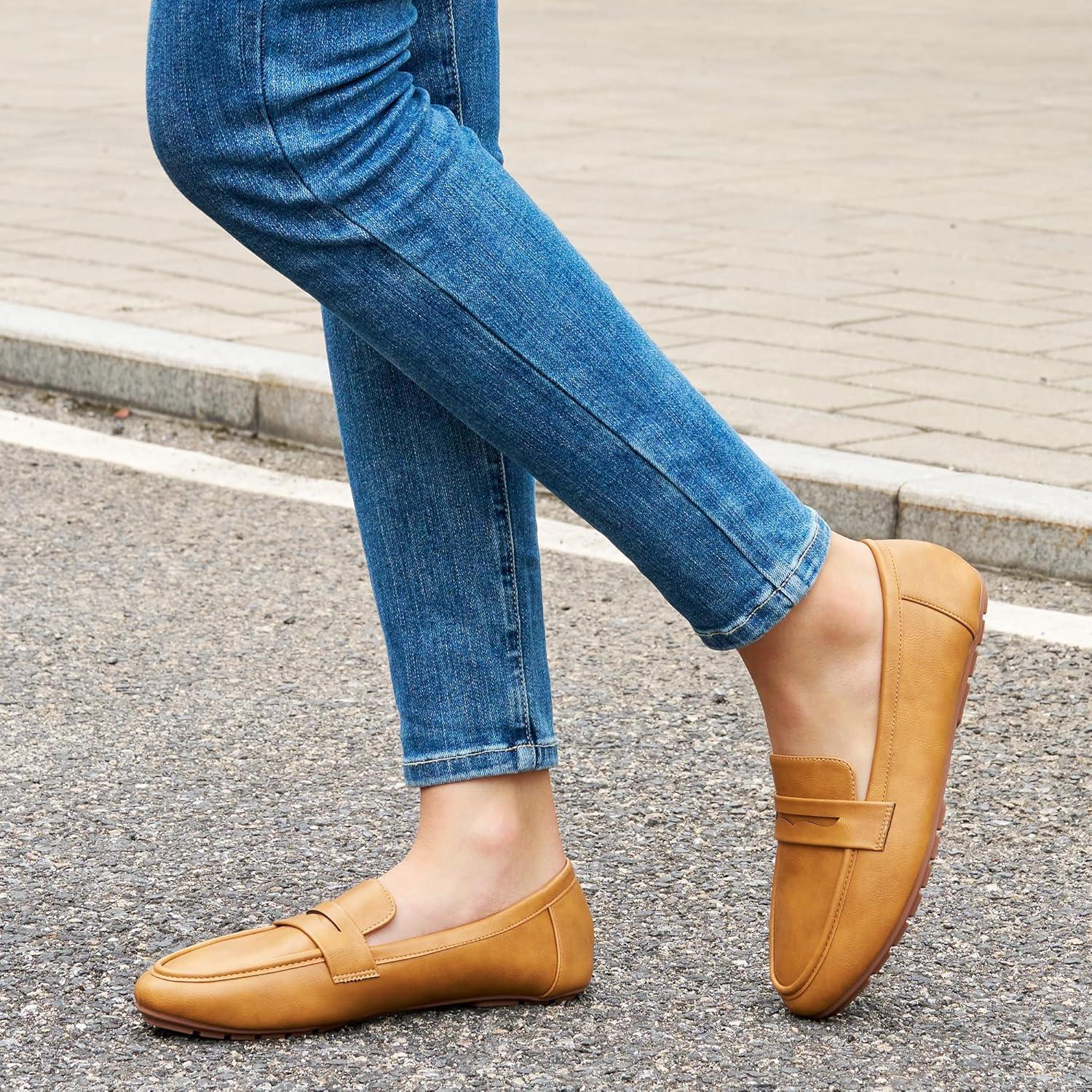 imageEcetana Women Loafers Comfortable Shoes Casual Slip on Penny Moccasins Flats for Walking Driving BusinessBrown