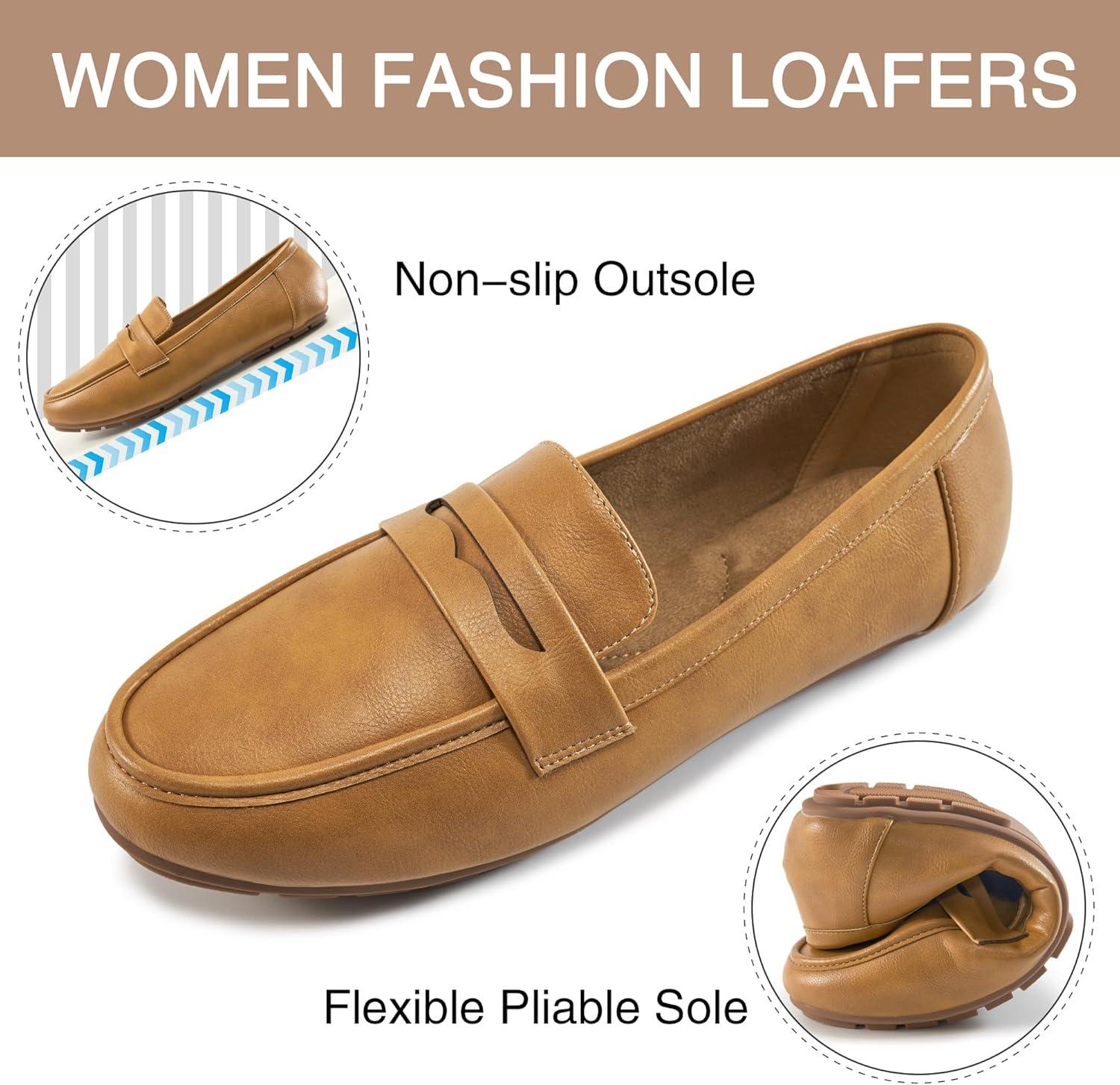 imageEcetana Women Loafers Comfortable Shoes Casual Slip on Penny Moccasins Flats for Walking Driving BusinessBrown