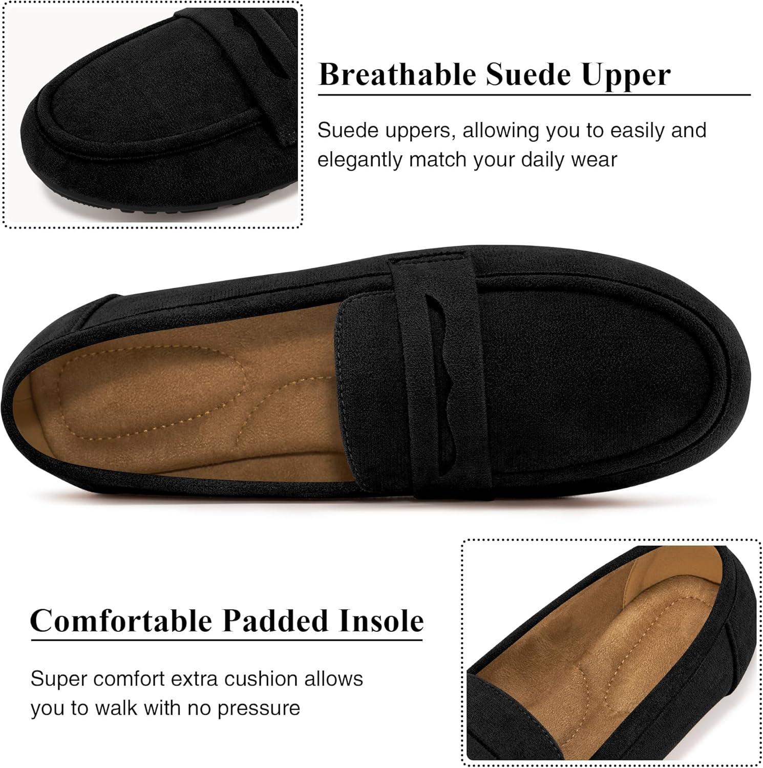 imageEcetana Women Loafers Comfortable Shoes Casual Slip on Penny Moccasins Flats for Walking Driving BusinessSuedeblack