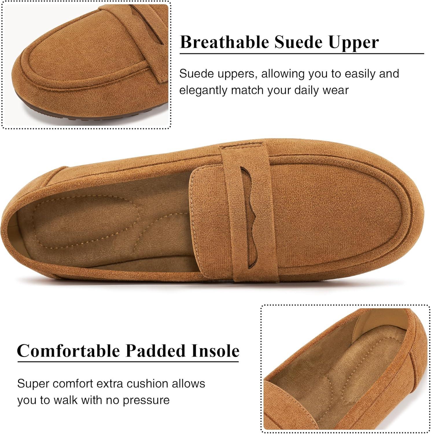 imageEcetana Women Loafers Comfortable Shoes Casual Slip on Penny Moccasins Flats for Walking Driving BusinessSuedebrown