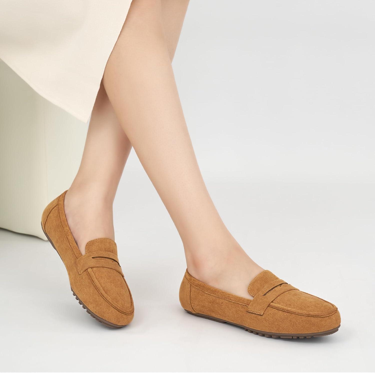 imageEcetana Women Loafers Comfortable Shoes Casual Slip on Penny Moccasins Flats for Walking Driving BusinessSuedebrown