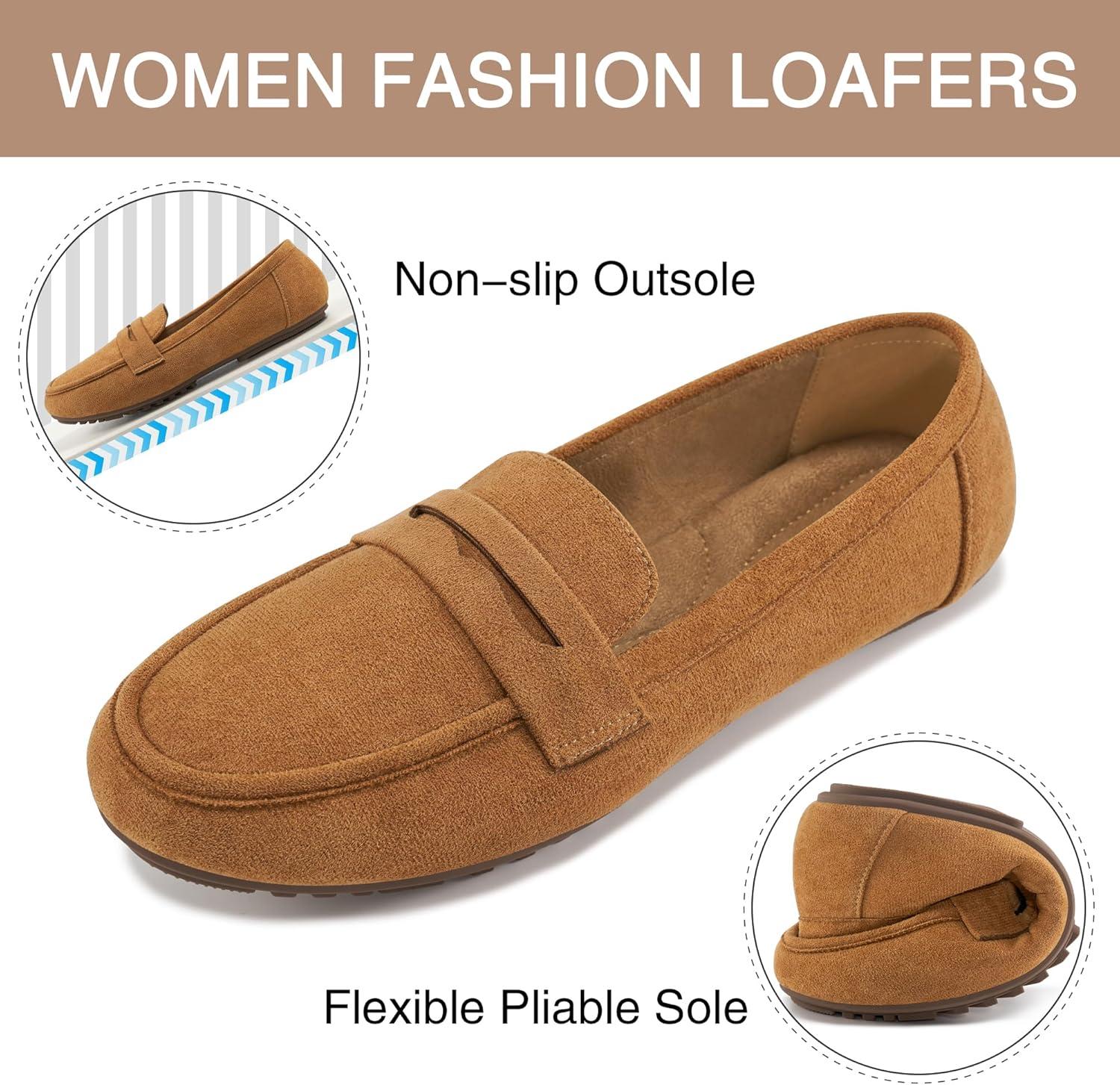 imageEcetana Women Loafers Comfortable Shoes Casual Slip on Penny Moccasins Flats for Walking Driving BusinessSuedebrown