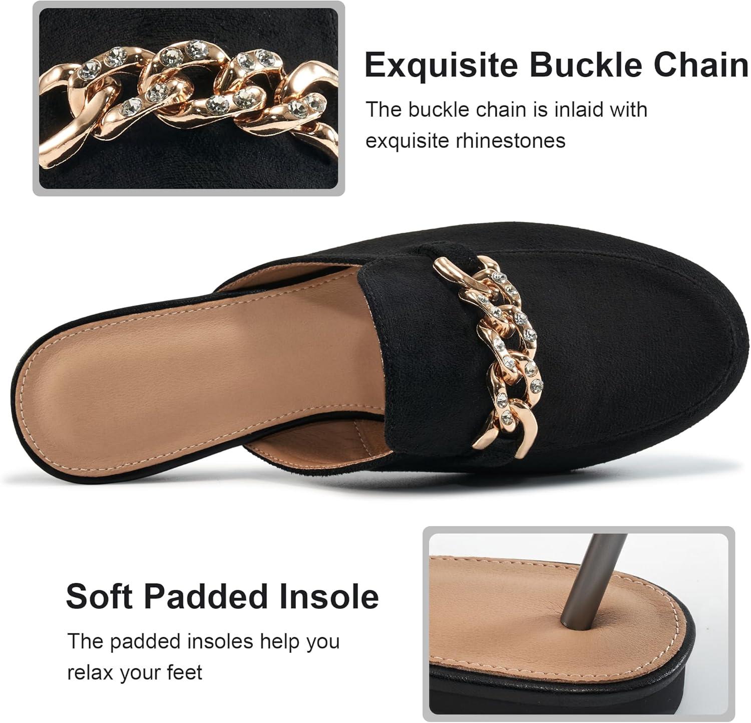 imageEcetana Women Mules Flats Shoes Comfortable Closed Toe Slip on Suede Buckle Slides 2025 Business Casual Dress Backless LoafersBlack