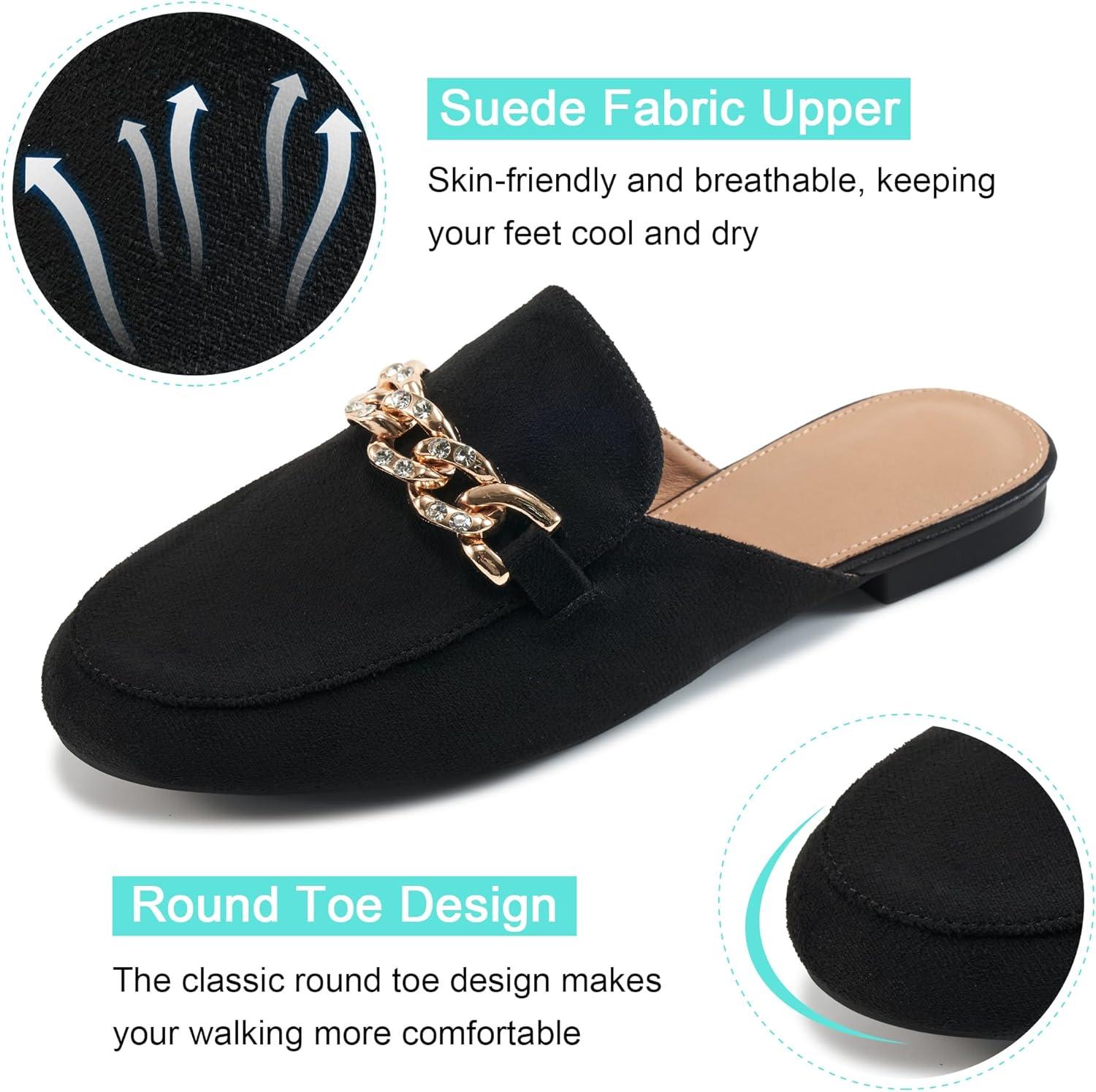 imageEcetana Women Mules Flats Shoes Comfortable Closed Toe Slip on Suede Buckle Slides 2025 Business Casual Dress Backless LoafersBlack