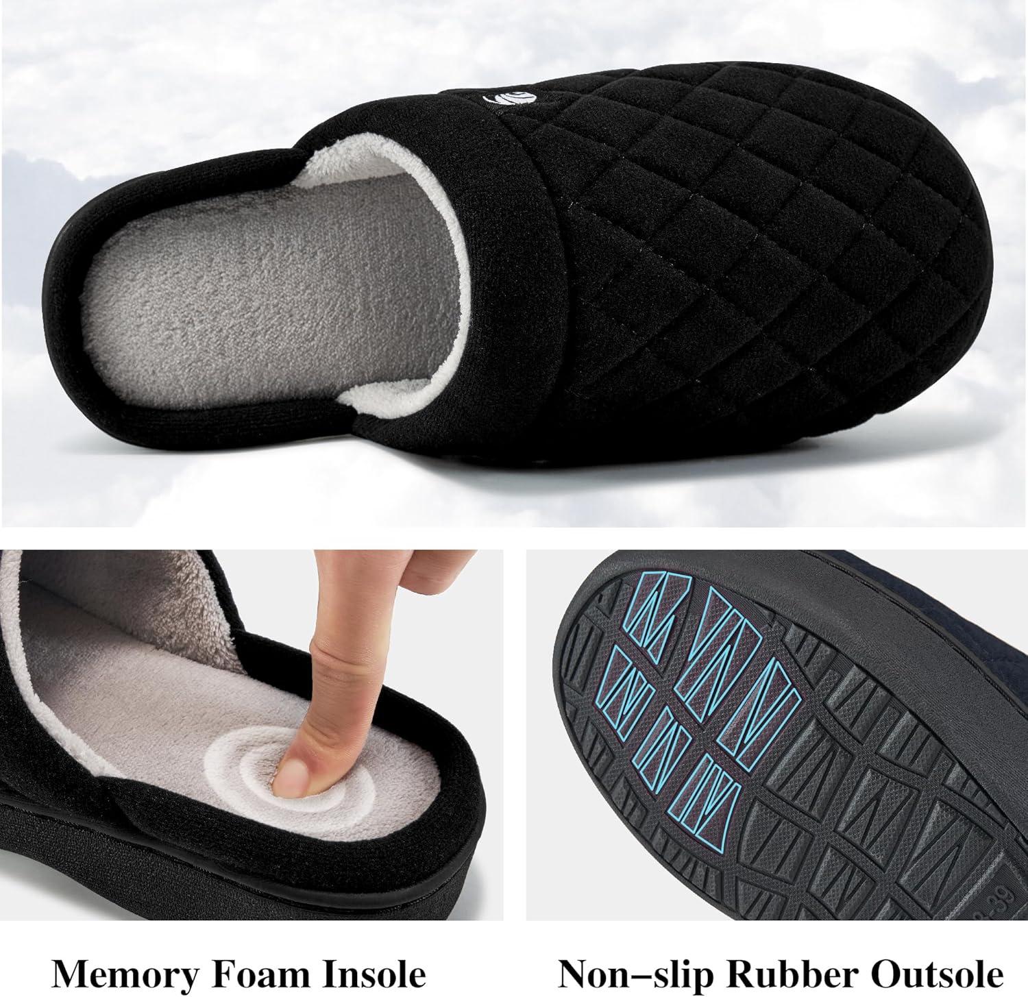 imageEcetana Womens ampamp Mens Memory Foam Bedroom Slippers Comfortable Fuzzy IndoorOutdoor House ShoesBlack