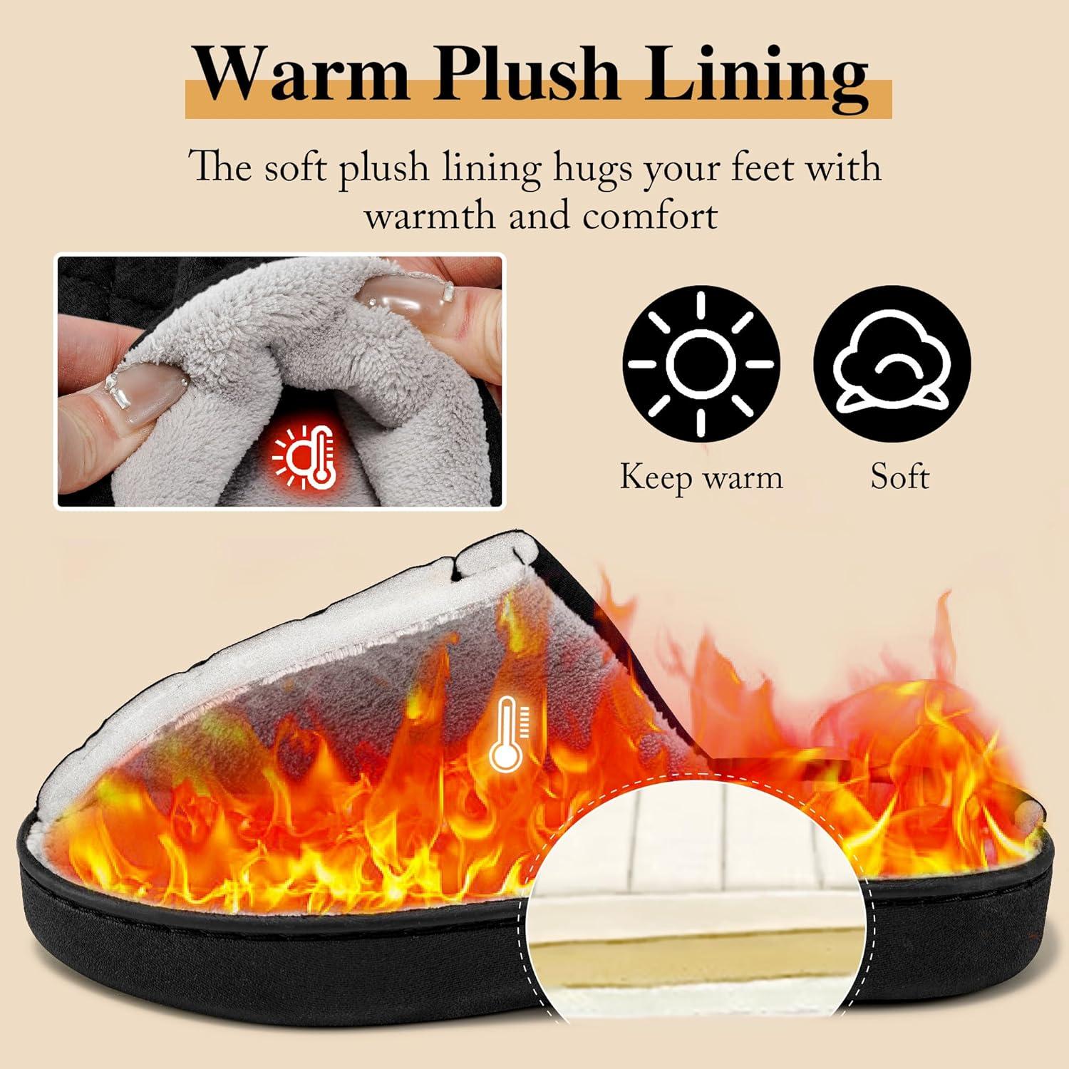 imageEcetana Womens ampamp Mens Memory Foam Bedroom Slippers Comfortable Fuzzy IndoorOutdoor House ShoesBlack