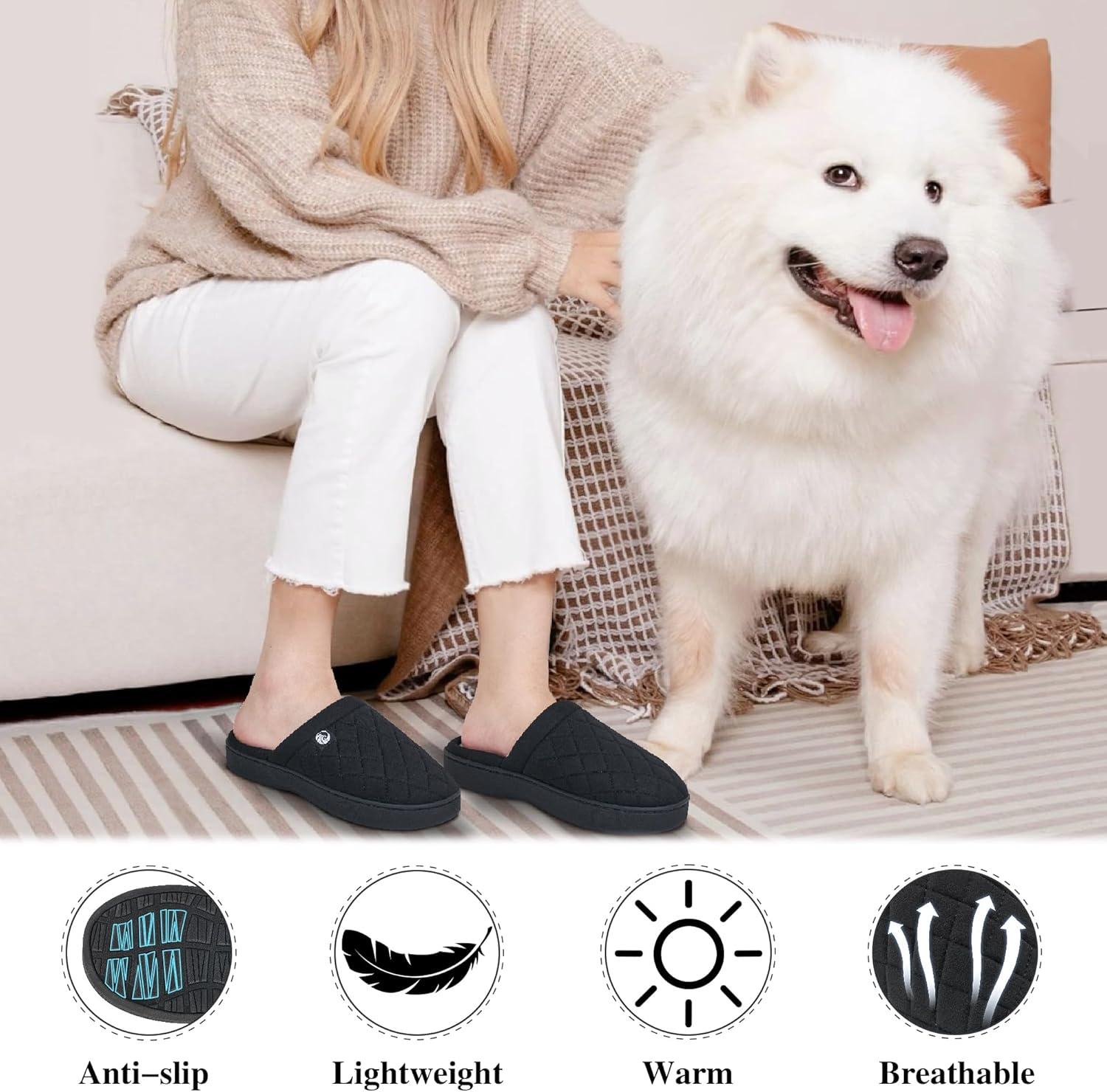 imageEcetana Womens ampamp Mens Memory Foam Bedroom Slippers Comfortable Fuzzy IndoorOutdoor House ShoesBlack
