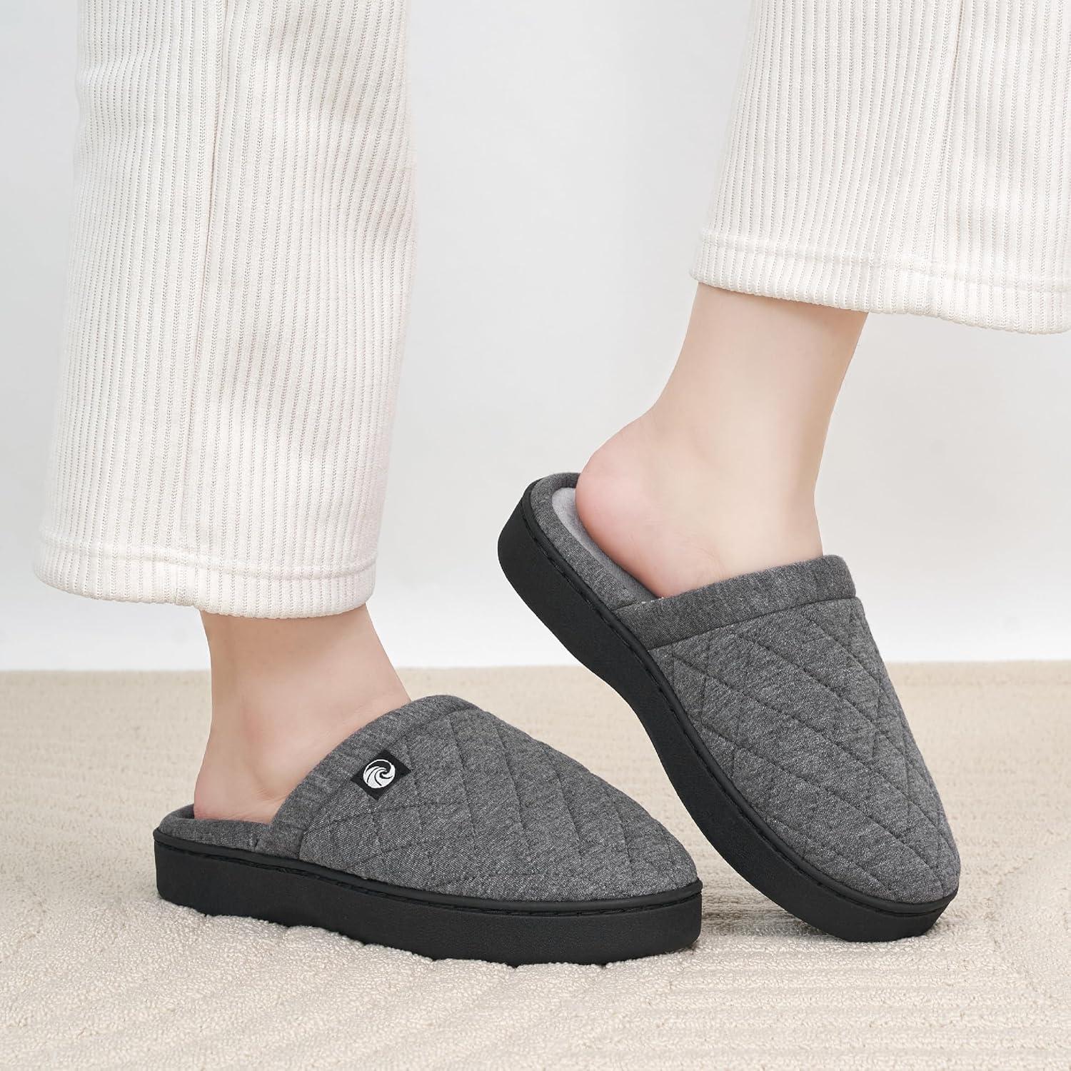 imageEcetana Womens ampamp Mens Memory Foam Bedroom Slippers Comfortable Fuzzy IndoorOutdoor House ShoesDarkgrey
