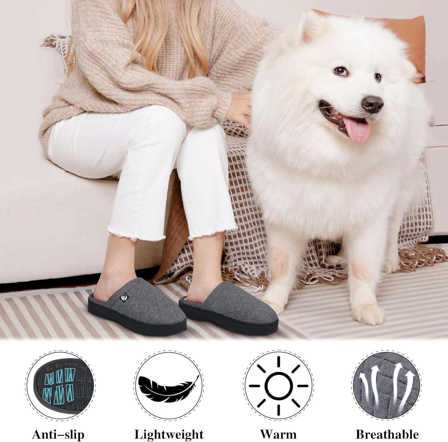 imageEcetana Womens ampamp Mens Memory Foam Bedroom Slippers Comfortable Fuzzy IndoorOutdoor House ShoesDarkgrey