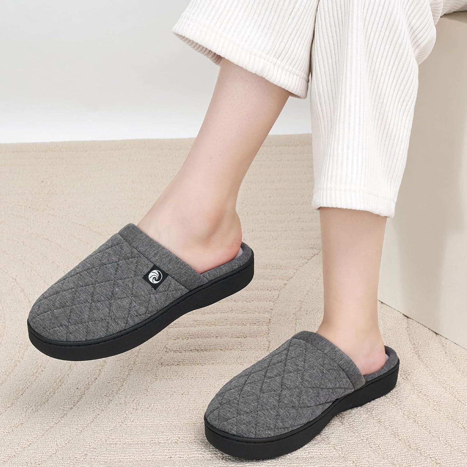 imageEcetana Womens ampamp Mens Memory Foam Bedroom Slippers Comfortable Fuzzy IndoorOutdoor House ShoesDarkgrey