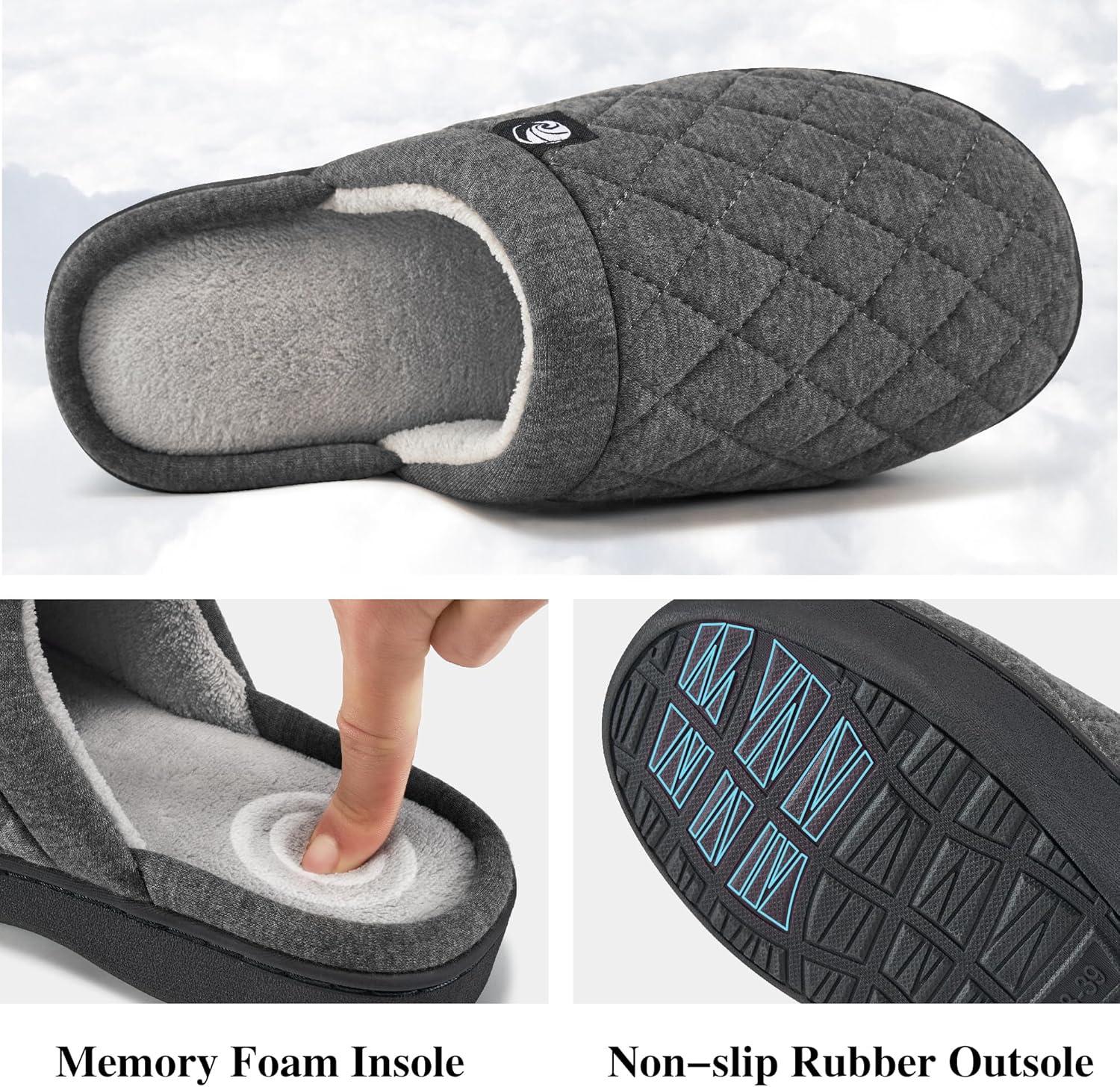 imageEcetana Womens ampamp Mens Memory Foam Bedroom Slippers Comfortable Fuzzy IndoorOutdoor House ShoesDarkgrey