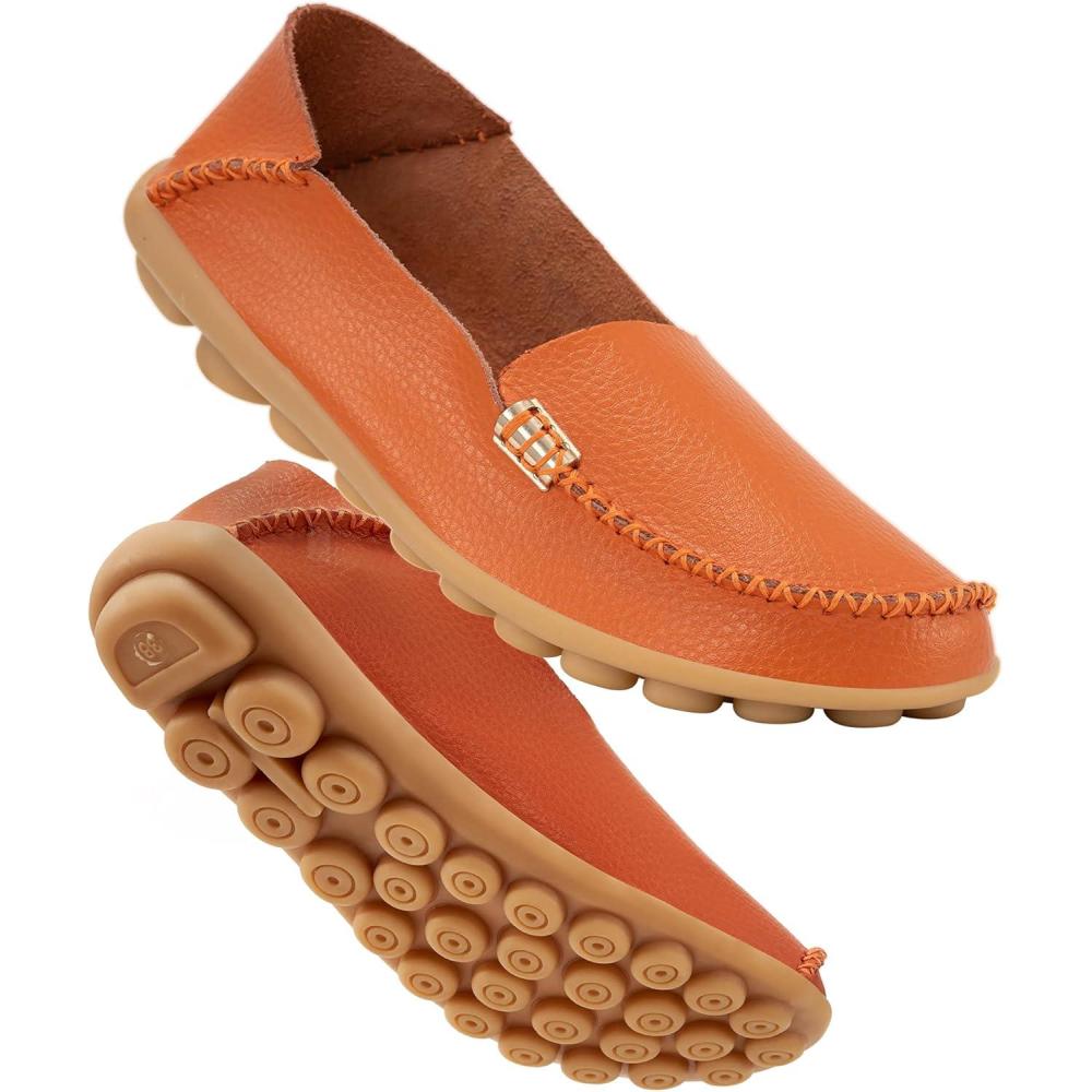 imageDUOYANGJIASHA Womens Comfortable Loafers Casual Round Toe Moccasins Wild Driving Flats Soft Walking Shoes Women Slip OnOrange