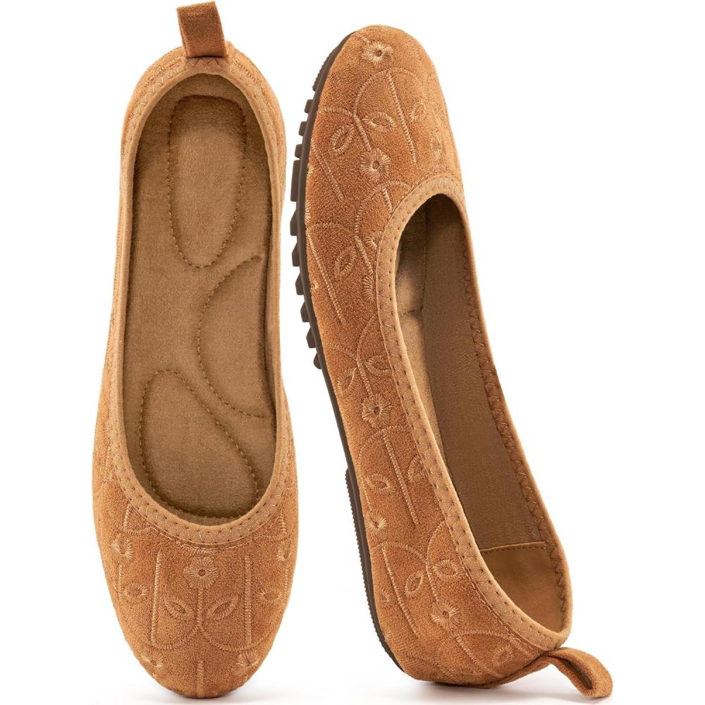 imageEcetana Ballet Flats Shoes for Women Dressy Casual Foldable Flats Comfortable Round Toe Slip On LoafersBrown