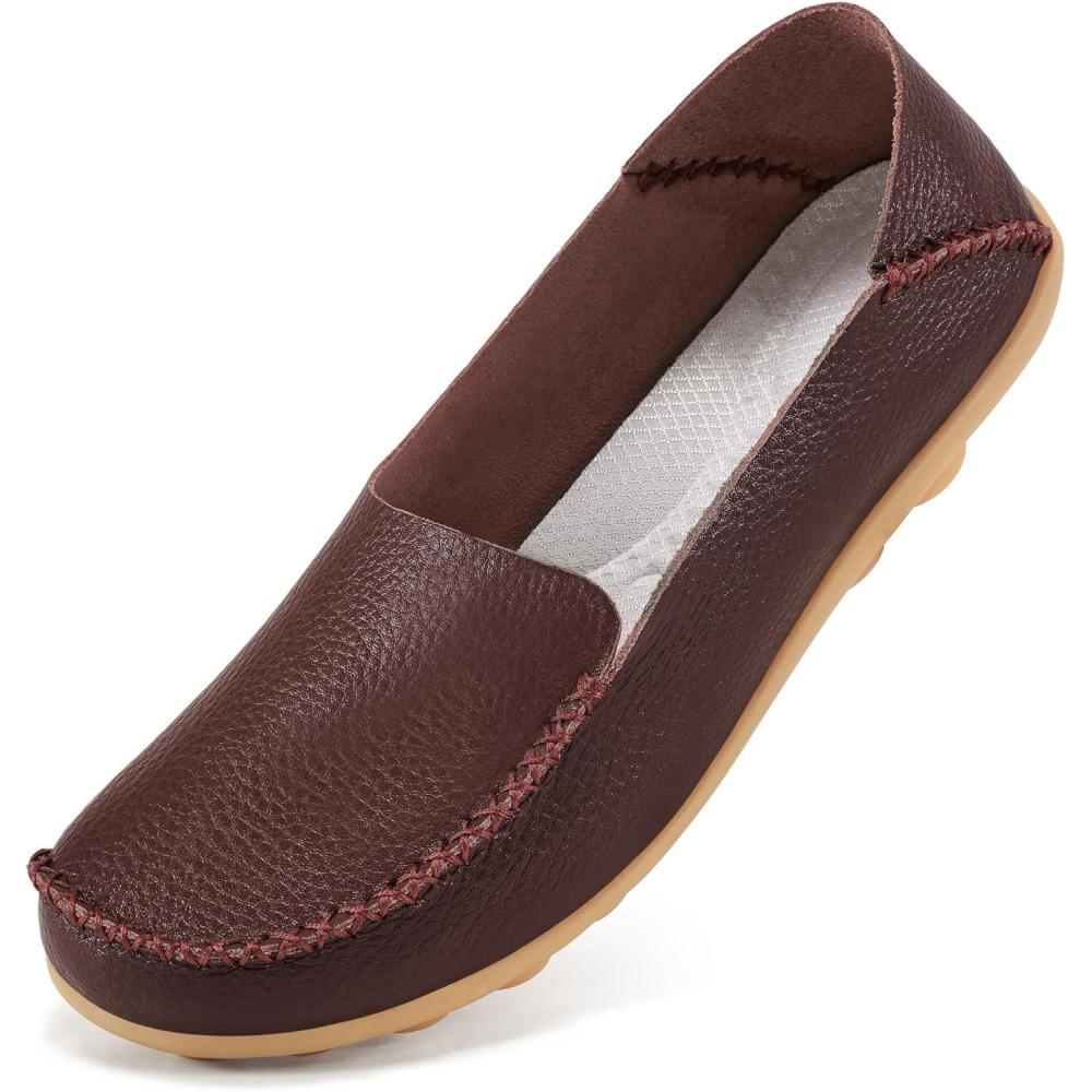 imageEcetana Loafers for Women Penny Shoes Comfortable Slip On Casual Womens Loafers Fashion Moccasins Lightweight Round Toe Driving Flats Boat ShoesCoffee