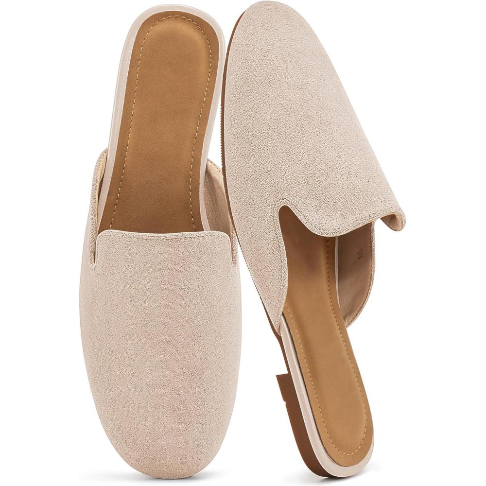imageEcetana Mules for Women Flats Shoes Comfortable Slip On Casual Work Slides Round Toe Backless LoafersApricot