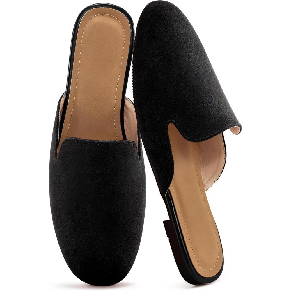 imageEcetana Mules for Women Flats Shoes Comfortable Slip On Casual Work Slides Round Toe Backless LoafersBlack