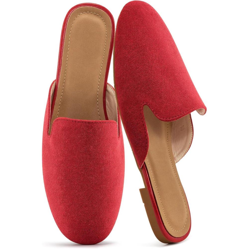 imageEcetana Mules for Women Flats Shoes Comfortable Slip On Casual Work Slides Round Toe Backless LoafersRed