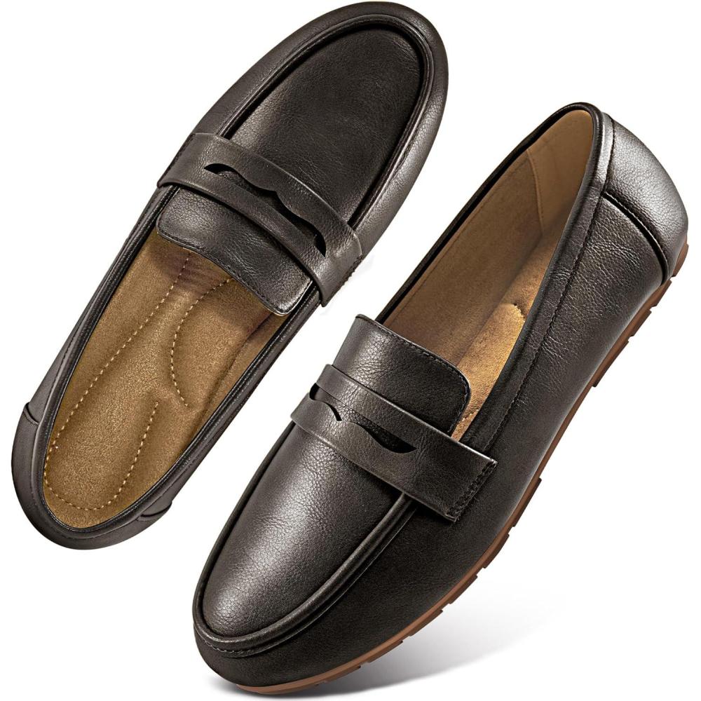 imageEcetana Women Loafers Comfortable Shoes Casual Slip on Penny Moccasins Flats for Walking Driving BusinessCoffee