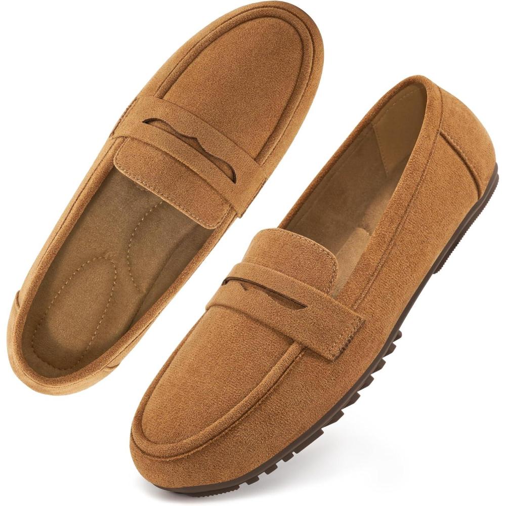 imageEcetana Women Loafers Comfortable Shoes Casual Slip on Penny Moccasins Flats for Walking Driving BusinessSuedebrown