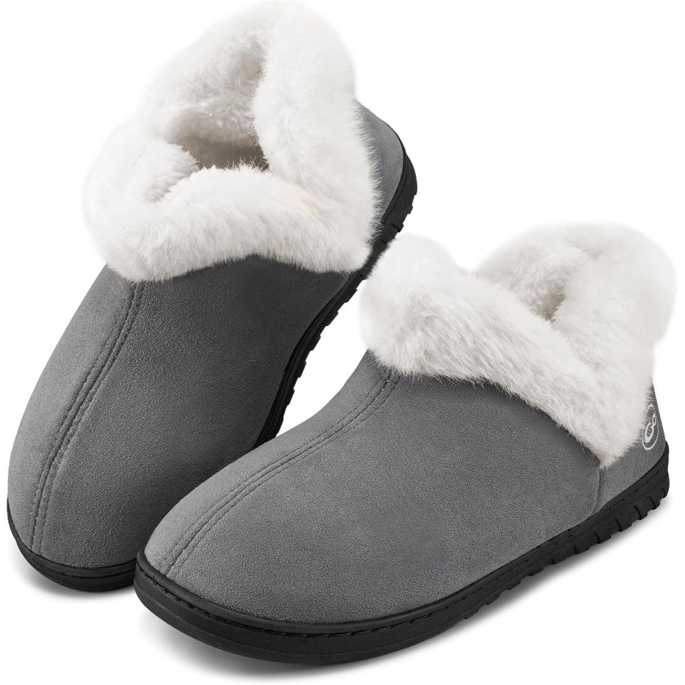 imageEcetana Womens Slippers House Shoes Memory Foam Comfy Closed Back Fuzzy Slippers Indoor and Outdoor Cozy Slip On Soft Bedroom ShoesGrey