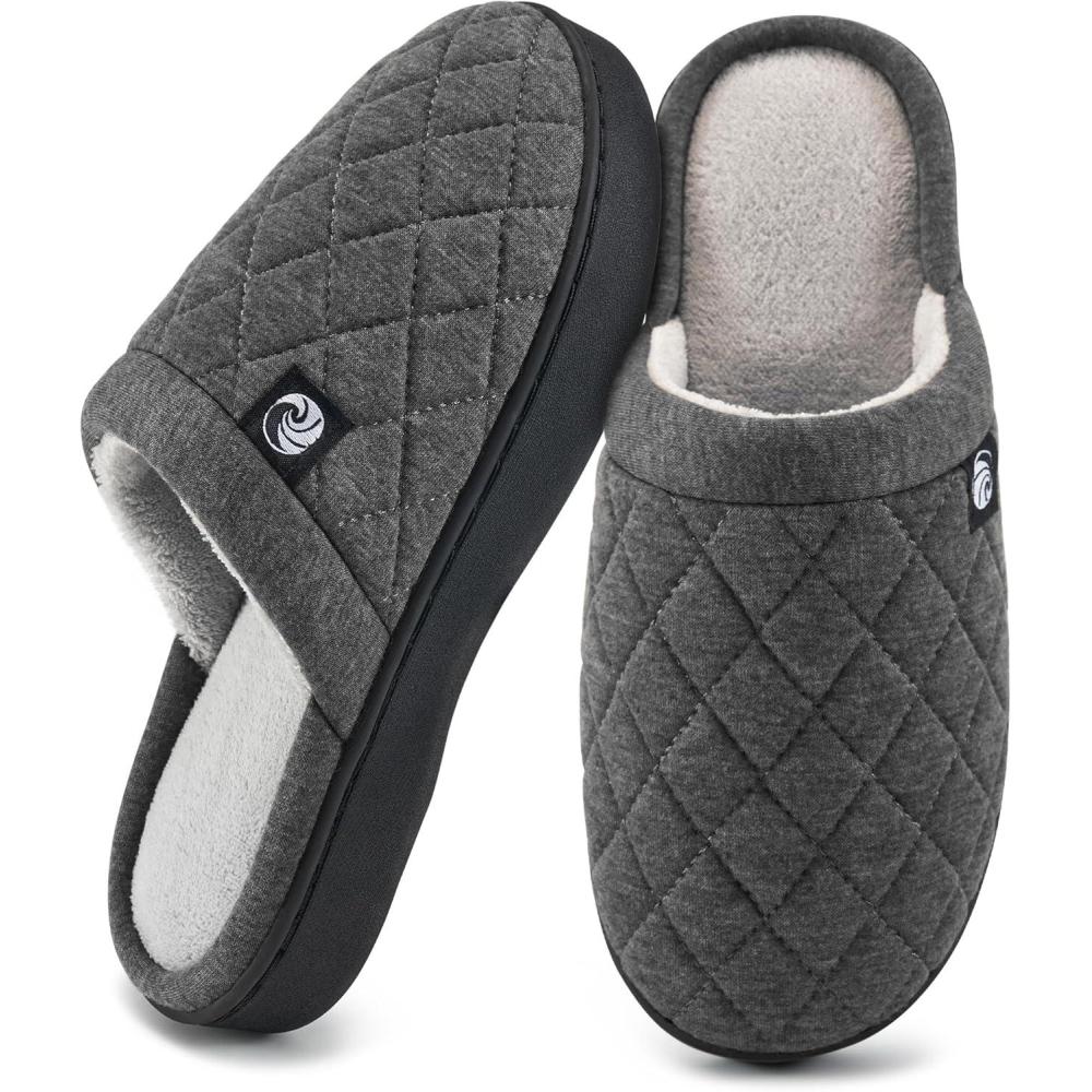 imageEcetana Womens ampamp Mens Memory Foam Bedroom Slippers Comfortable Fuzzy IndoorOutdoor House ShoesDarkgrey