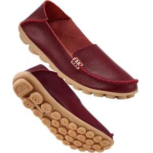 DUOYANGJIASHA Women’s Comfortable Loafers Casual Round Toe Moccasins Wild Driving Flats Soft Walking Shoes Women Slip On(50 Winered)