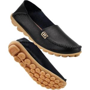 DUOYANGJIASHA Women’s Comfortable Loafers Casual Round Toe Moccasins Wild Driving Flats Soft Walking Shoes Women Slip On(Black)