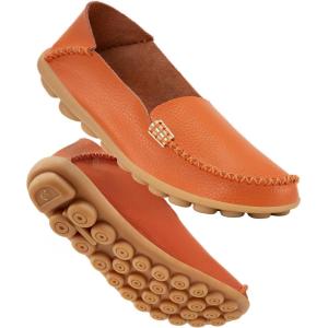DUOYANGJIASHA Women’s Comfortable Loafers Casual Round Toe Moccasins Wild Driving Flats Soft Walking Shoes Women Slip On(Orange)