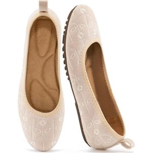 Ecetana Ballet Flats Shoes for Women: Dressy Casual Foldable Flats Comfortable Round Toe Slip On Loafers(Beige)