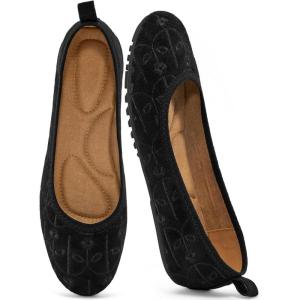 Ecetana Ballet Flats Shoes for Women: Dressy Casual Foldable Flats Comfortable Round Toe Slip On Loafers(Black)
